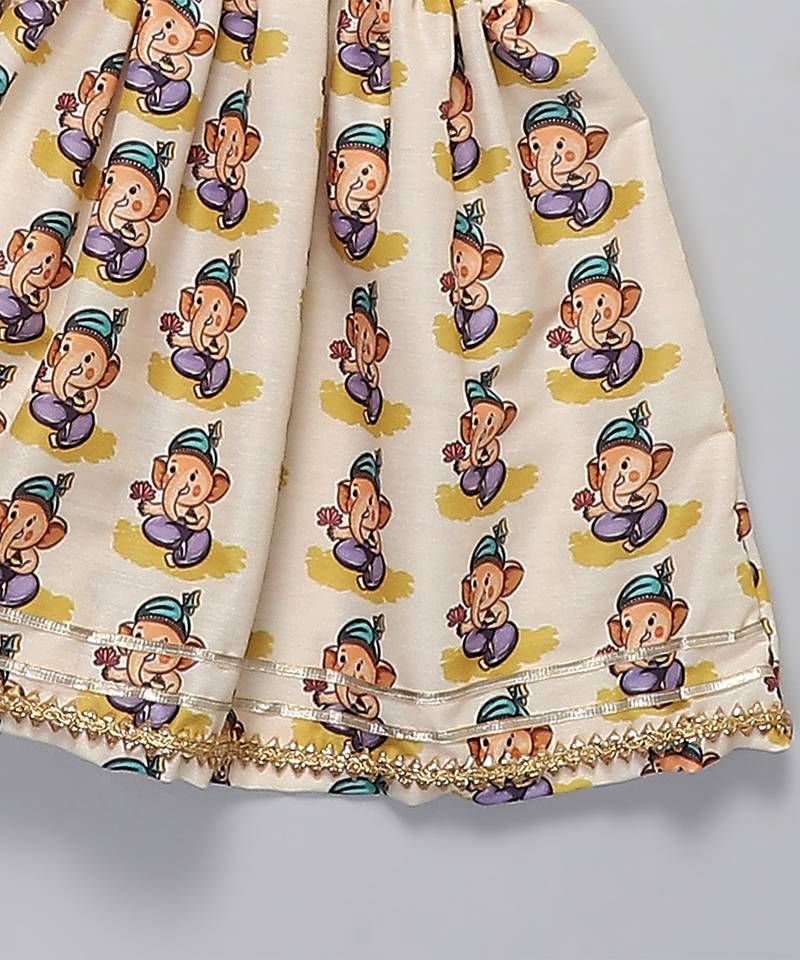 White printed cotton silk kurta set