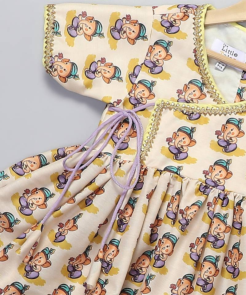 White printed cotton silk kurta set