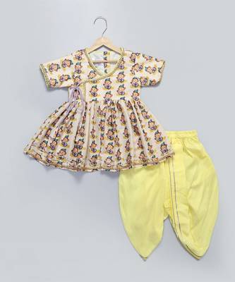 White printed cotton silk kurta set 1