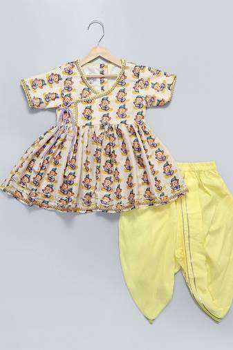 White printed cotton silk kurta set