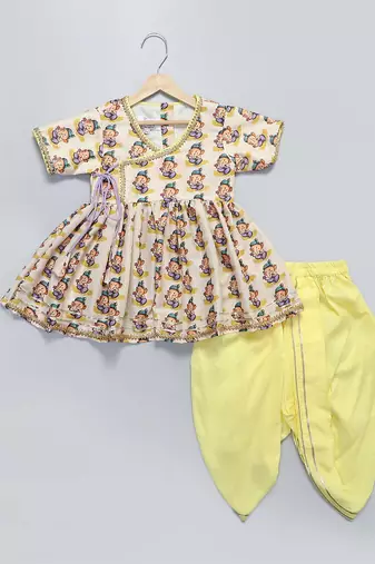 White printed cotton silk kurta set