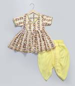 White printed cotton silk kurta set