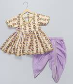 White printed cotton silk kurta set