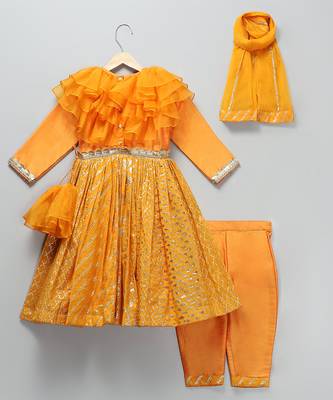 Orange embroidered organza anarkali set 1