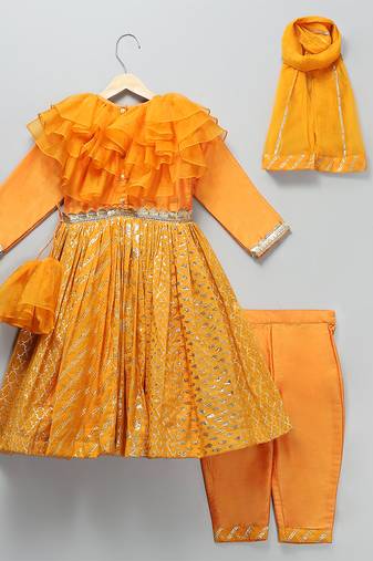 Orange embroidered organza anarkali set