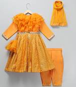 Orange embroidered organza anarkali set