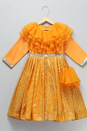 Orange embroidered organza anarkali set