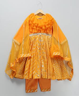 Orange embroidered organza anarkali set 5