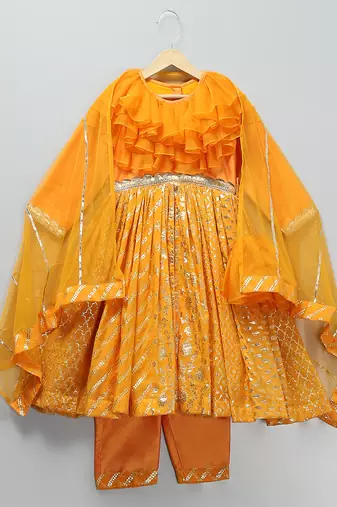 Orange embroidered organza anarkali set
