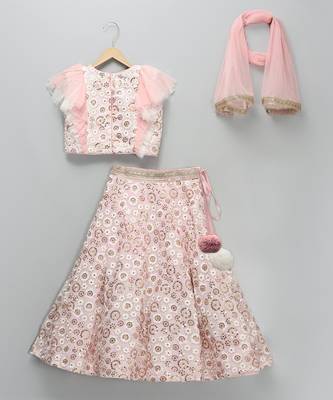 Pink embroidered georgette lehenga set 1
