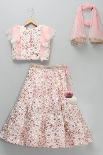 Pink embroidered georgette lehenga set