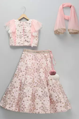 Pink embroidered georgette lehenga set
