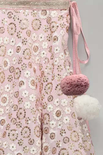 Pink embroidered georgette lehenga set