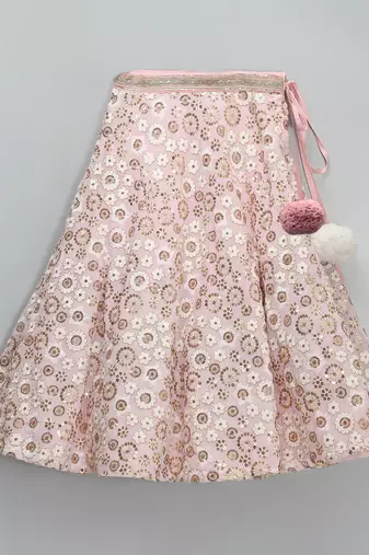 Pink embroidered georgette lehenga set