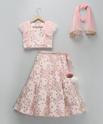 Pink embroidered georgette lehenga set 4