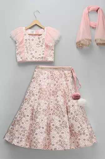 Pink embroidered georgette lehenga set