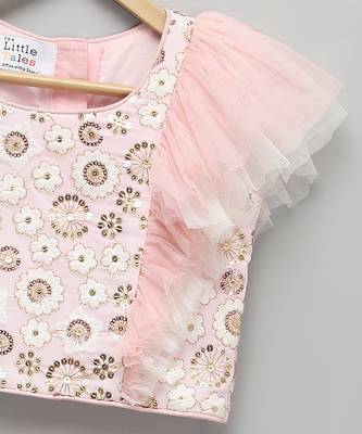 Pink embroidered georgette lehenga set 5