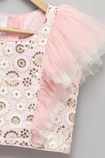 Pink embroidered georgette lehenga set