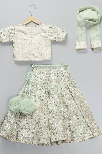 Green embroidered georgette lehenga set