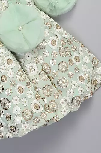 Green embroidered georgette lehenga set