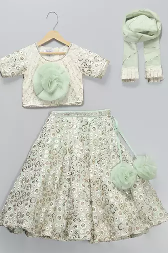 Green embroidered georgette lehenga set