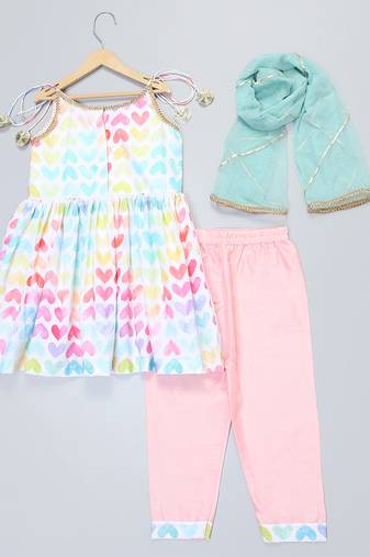 Multicolor printed cotton silk kurta set