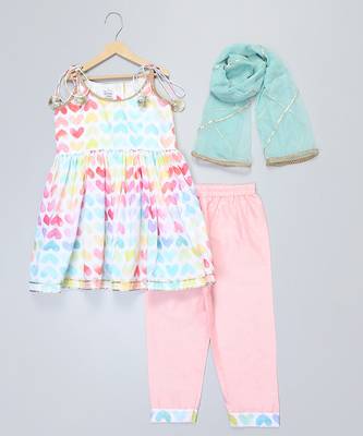 Multicolor printed cotton silk kurta set 4