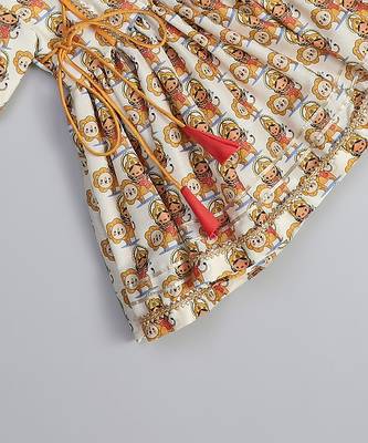 White printed cotton silk kurta set 5