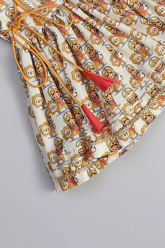 White printed cotton silk kurta set