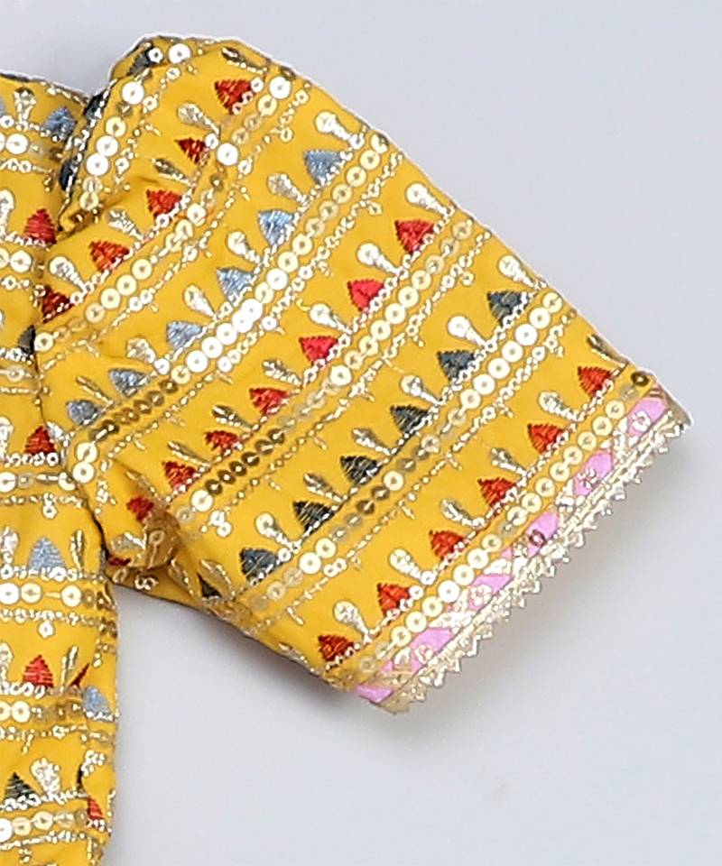 Yellow printed silk kurta set