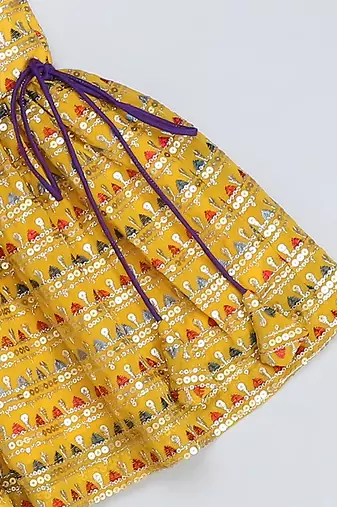 Yellow printed silk kurta set