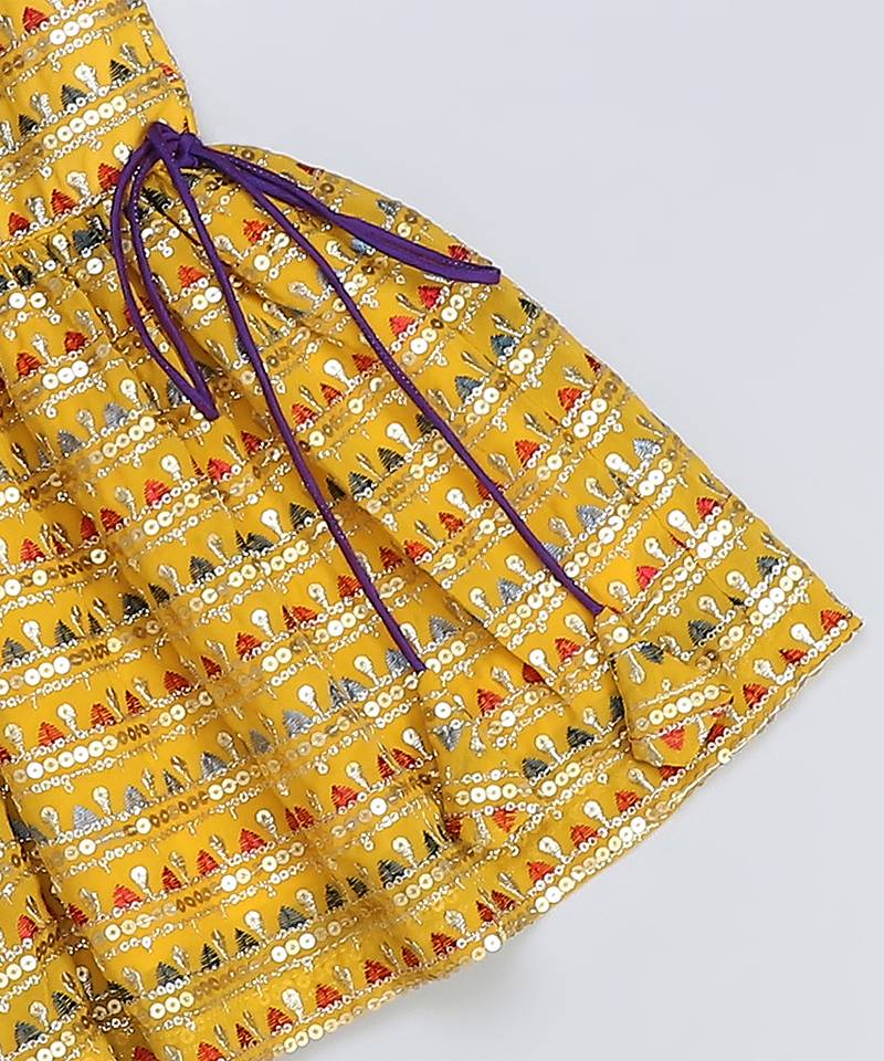 Yellow printed silk kurta set