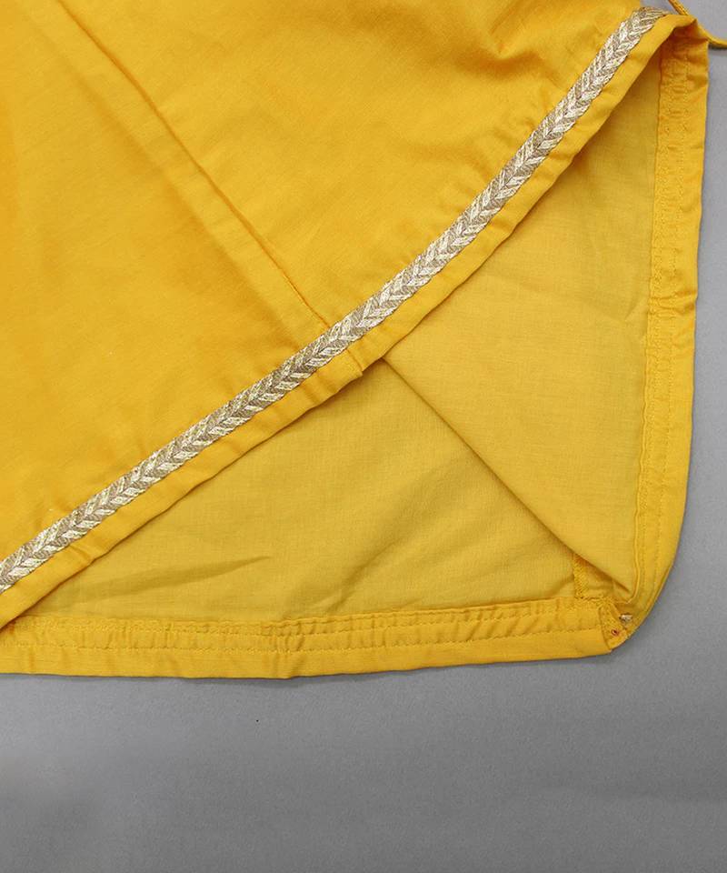 Yellow embroidered cotton silk kurta set