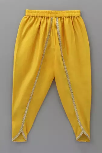 Yellow embroidered cotton silk kurta set
