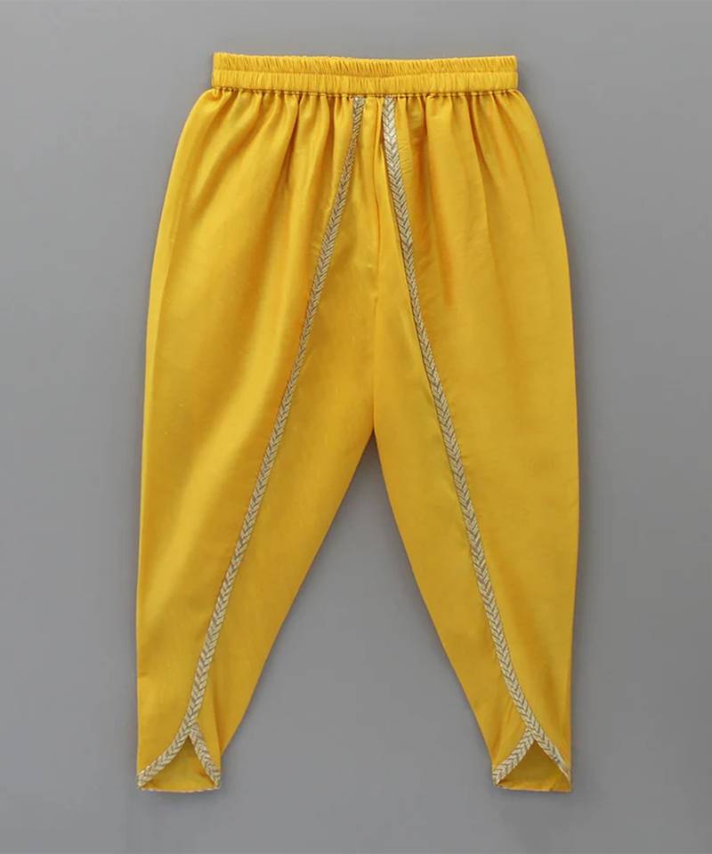 Yellow embroidered cotton silk kurta set