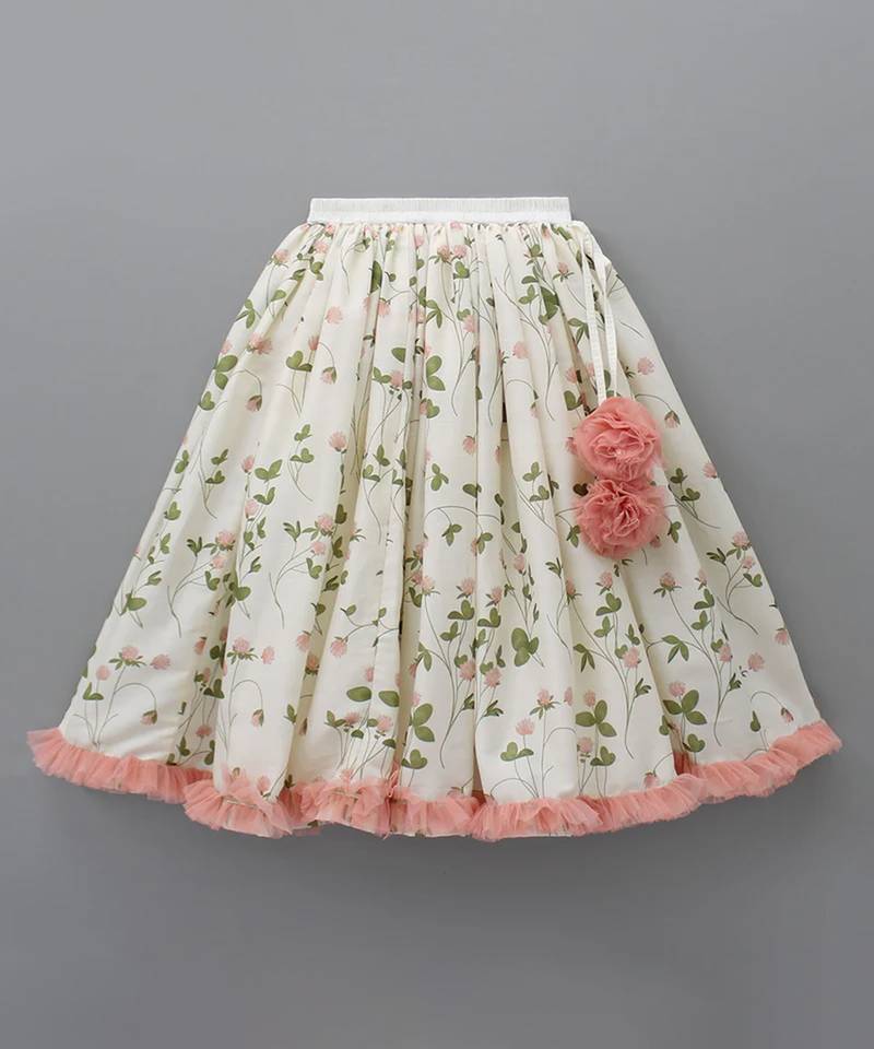 White printed cotton silk lehenga set