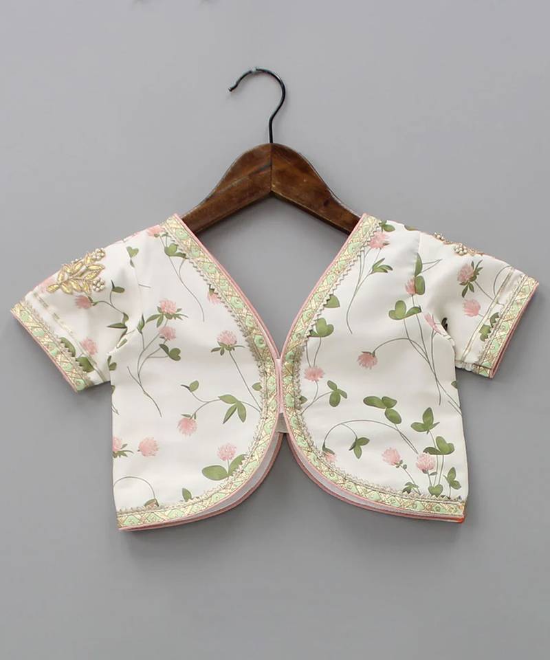 White printed cotton silk lehenga set