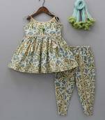 Multicolor printed cotton silk dhoti set