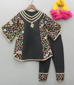 Black embroidered cotton silk kurta set