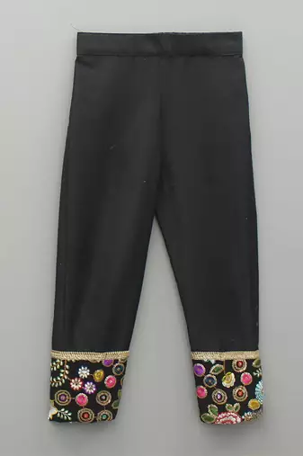 Black embroidered cotton silk kurta set