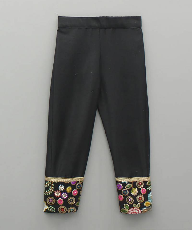 Black embroidered cotton silk kurta set