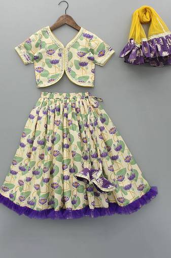 Multicolor printed cotton lehenga set