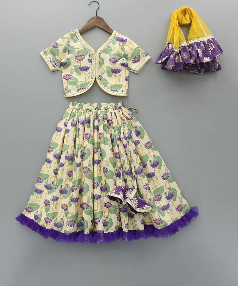 Multicolor printed cotton lehenga set