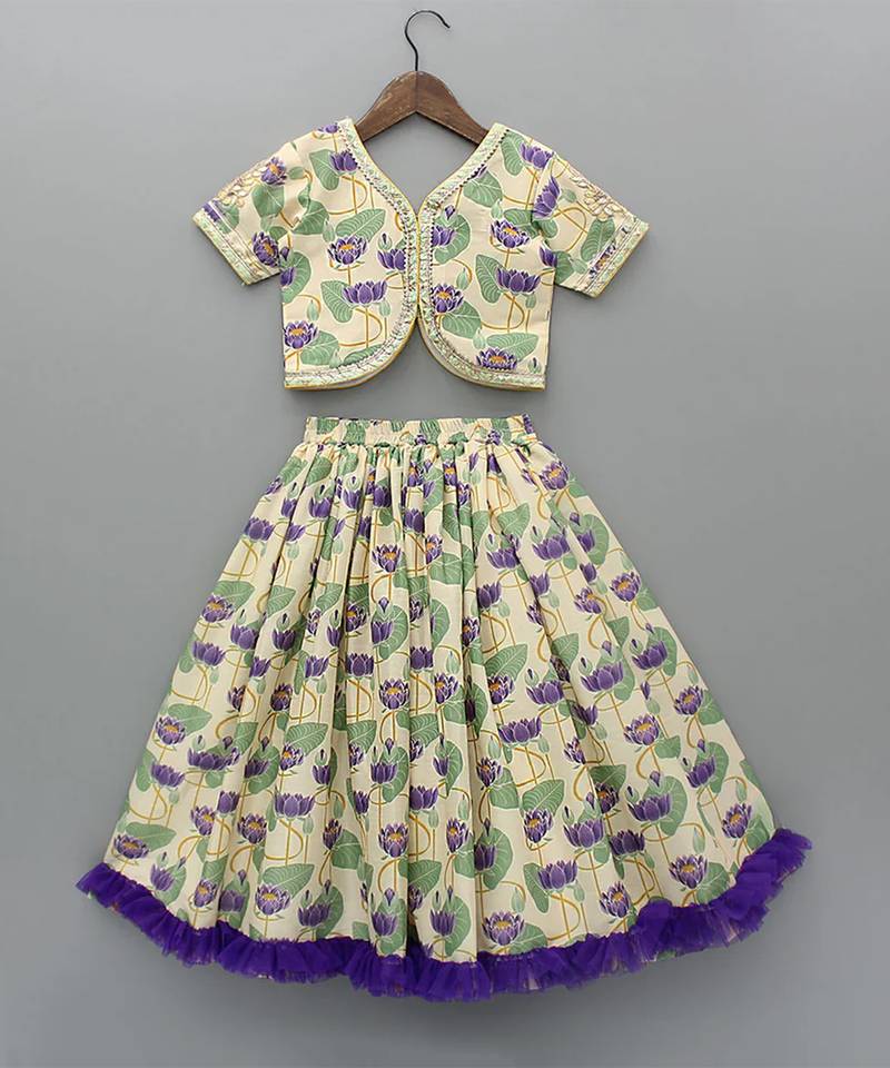 Multicolor printed cotton lehenga set