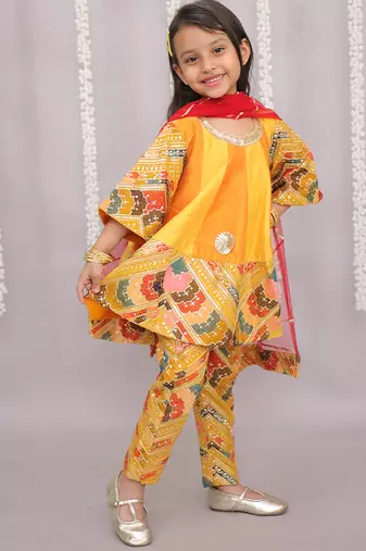 Orange embroidered cotton silk anarkali set