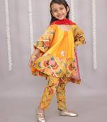 Orange embroidered cotton silk anarkali set