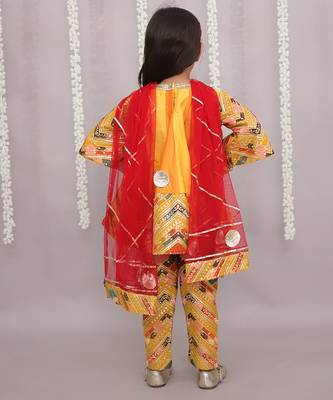 Orange embroidered cotton silk anarkali set 2