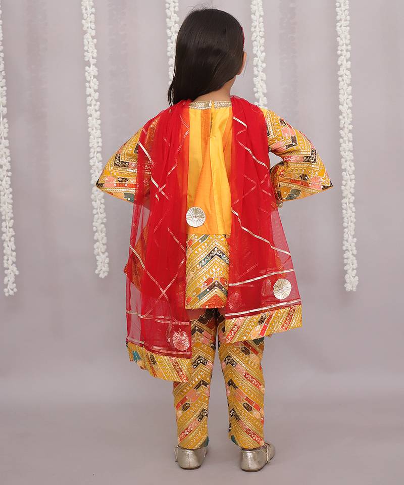 Orange embroidered cotton silk anarkali set