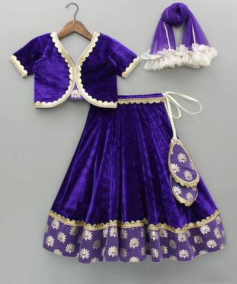 Purple embroidered velvet lehenga set 1