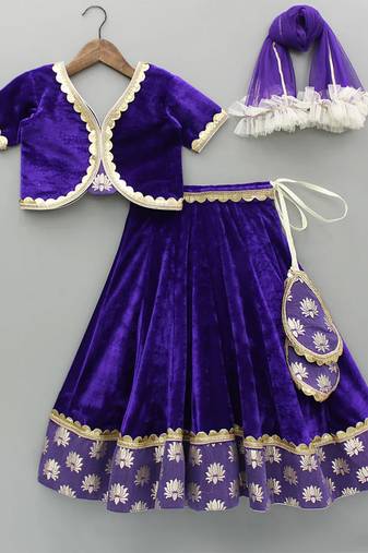 Purple embroidered velvet lehenga set